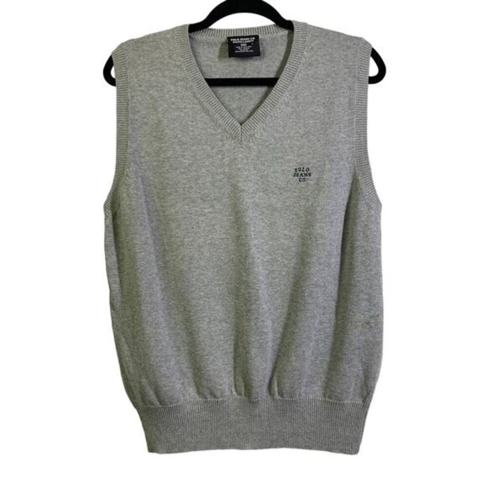 POLO JEANS CO Vest Ralph Lauren‎ Vintage V-Neck Knit Embroidered Logo Preppy